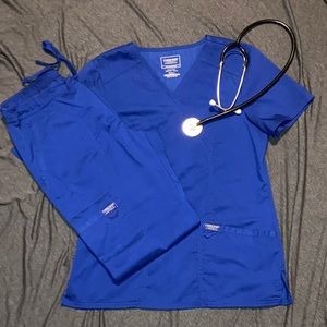Cherokee Workwear Revolution Scrub Set- Galaxy Blue- Top: S /Pants:Small Petite